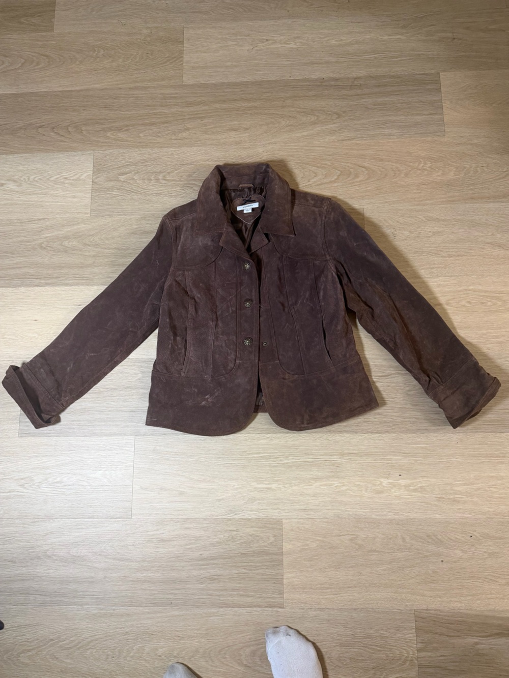 Vintage Dressbarn Brown 100% Suede Leather Western Sunburst Button Jacket L